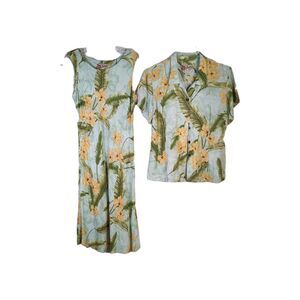 Hilo Hattie Hawaiian Camp Shirt Shift Dress Green Floral Women Size Medium 8 10